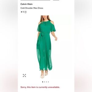 Calvin Klein Green High Low Sundress with Cold Shoulder size 6 NWT